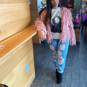 Pink Fringe Sweater